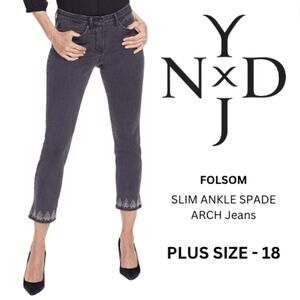NEW = NYDJ - FOLSOM - SLIM ANKLE SPADE ARCH Jeans Embroidered Studded Black 18
